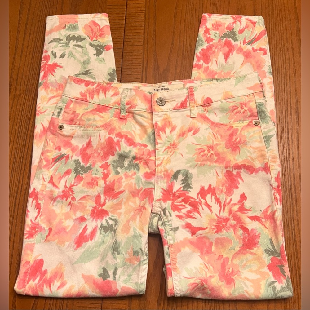 Abercrombie & Fitch Floral Print Skinny Ankle Jeans Pink‎ & Green Size 4 / 27